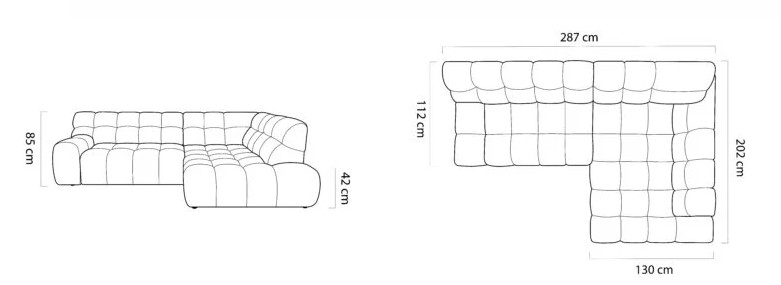 Sedacia súprava ZEN ROH L – rozmery 287 x 202 cm, výška 85 cm, sed 42 cm